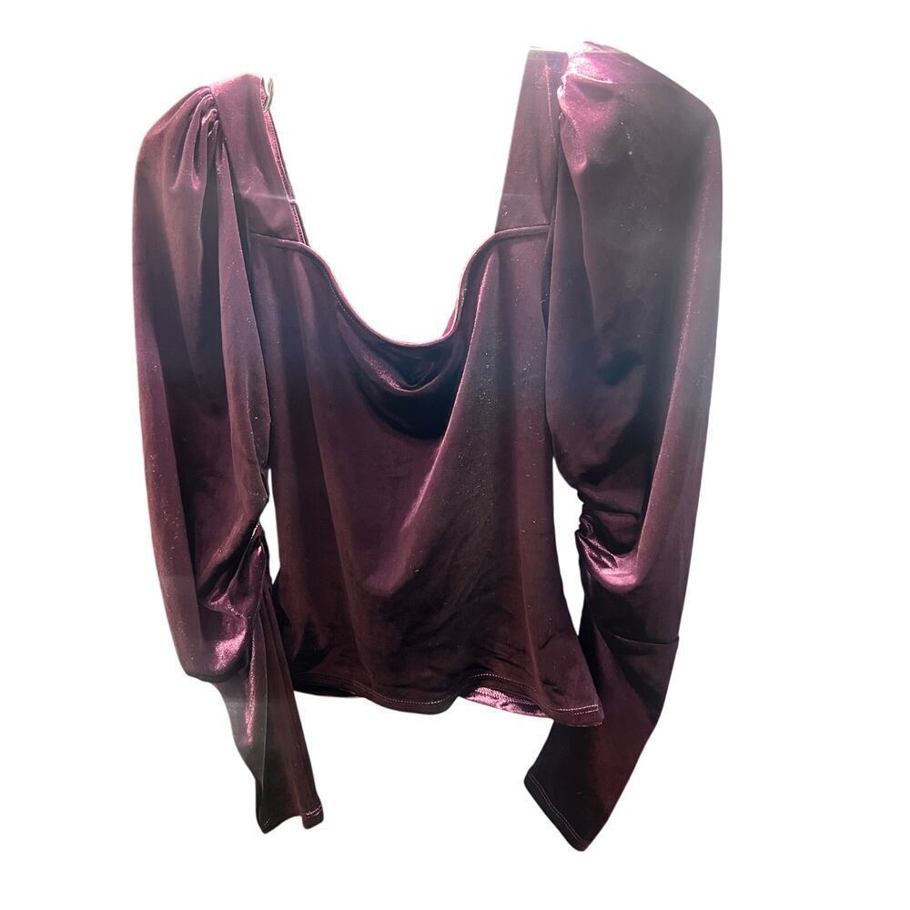 NWT Express Dark Purple Velvet Long Sleeve Blouse Top Ruched Front Women XSmall - Picture 5 of 7